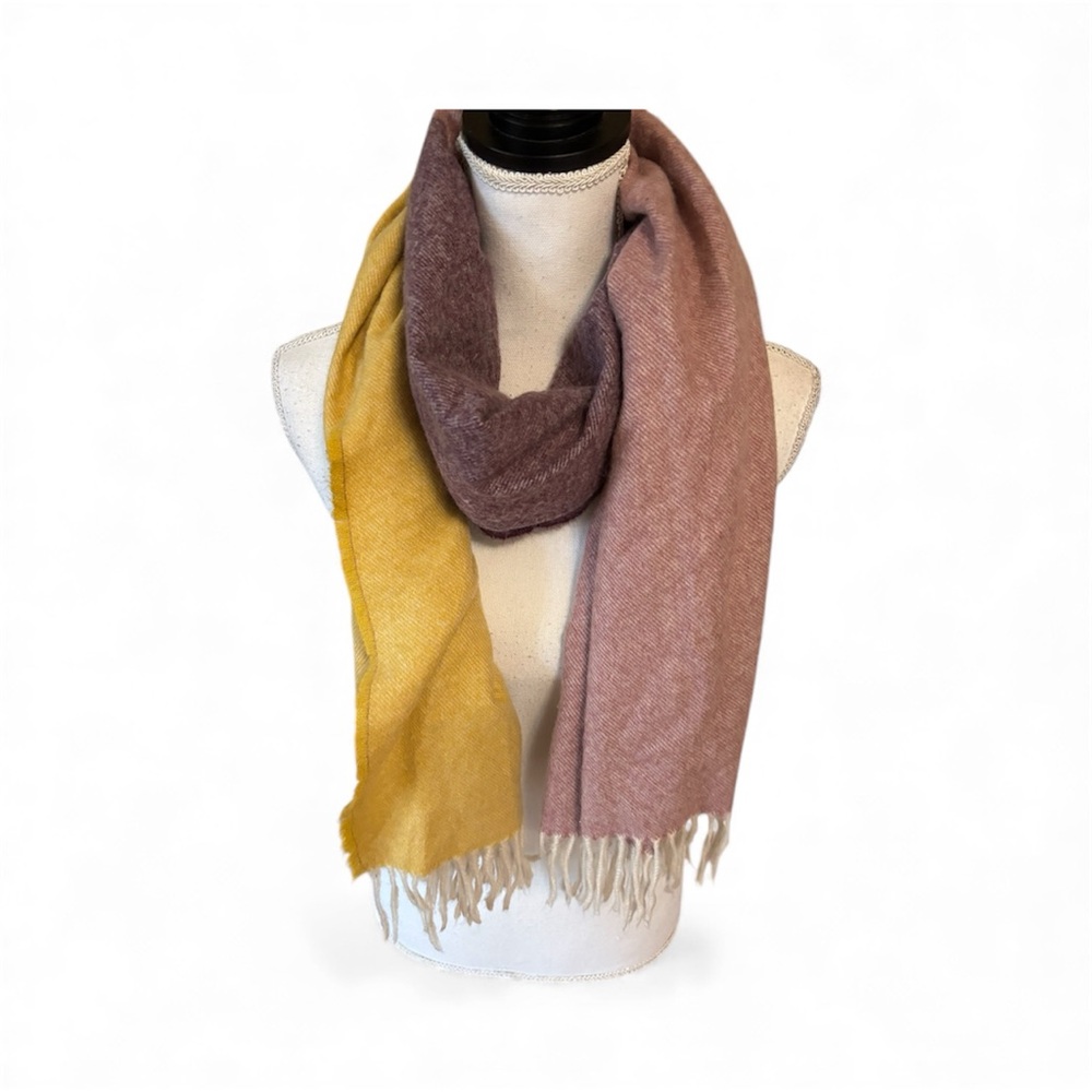 Fatface Cozy Soft Colorblock Mauve Gold‎ Yellow Blanket Scarf Winter Oversized